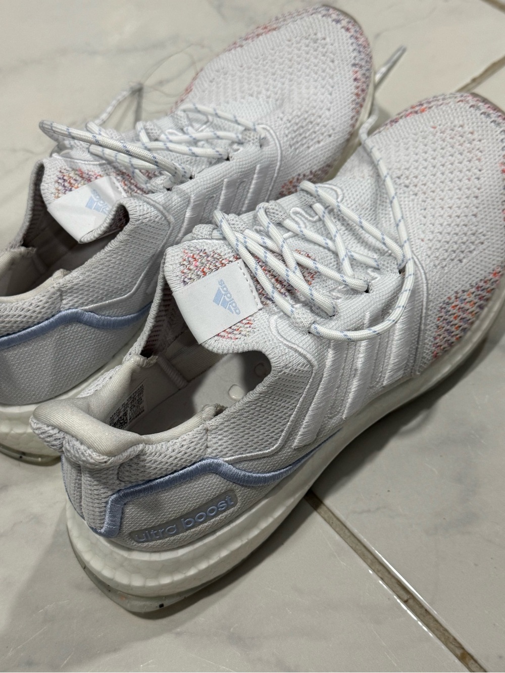 adidas Kids White Knit Sneakers with Pastel Accents